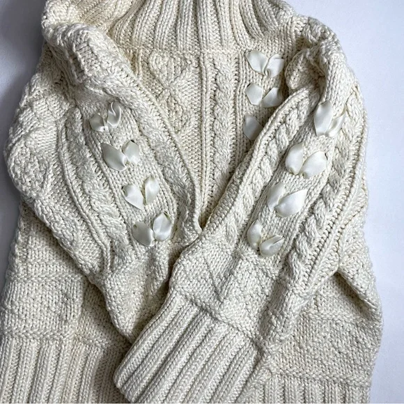 Ralph Lauren Chunky Cable Knit Fisherman Sweater Feminine Coquette XL - Picture 10 of 15